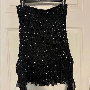 SHEIN Black Strapless Rhinestone Mini Dress with Draped Ties